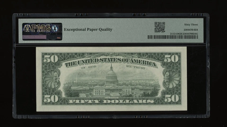 DBR 1963-A $50 FRN Cleveland Fr. 2113-D PMG 63 EPQ Serial D01568602A - Image 2 of 2