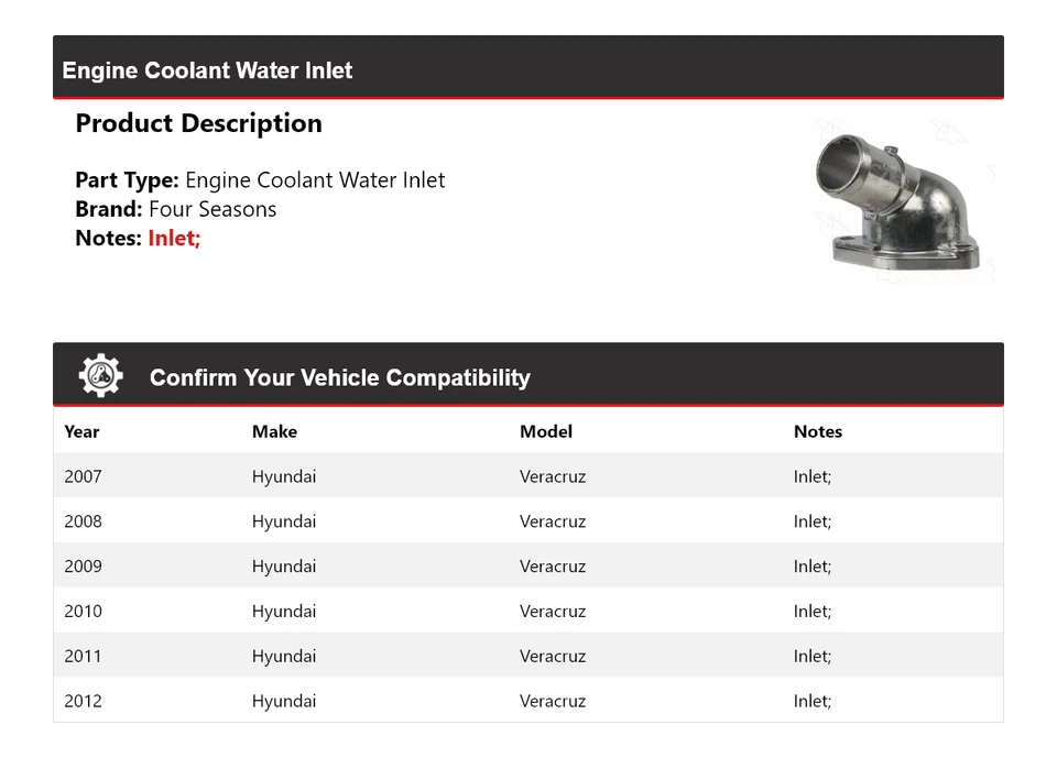 Entrada de agua refrigerante motor Hyundai Veracruz 2007-2012 4 estaciones 2008 2009 Foto 2 de 4