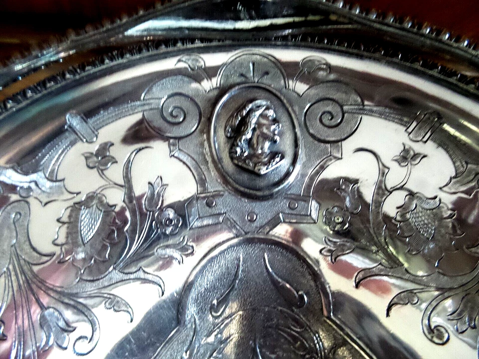 ANTIQUE SILVER OVER COPPER BRIDES BASKET CHASED DESIGN  - Image 4 of 4