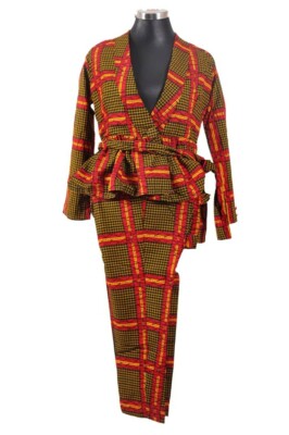 Ankara Damen Top und Hose mit Gürtel Größe 10/12 afrikanisches Muster Wachs Mode. 