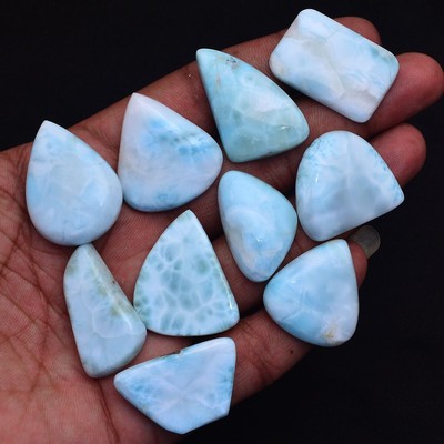 10 Pcs Natural Larimar Sky Blue Glossy Shine 19mm-32mm Cabochon Loose Gemstones