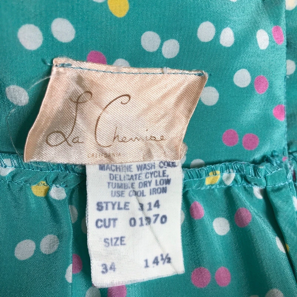 Vestido vintage La Chemise para mujer 14 1/2 verde lunares manga acampanada años 80 Foto 3 de 4