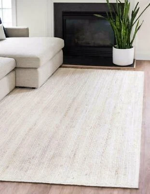 Teppich Jute Matte Weiss Natur Landhaus Jute Läufer Rustikal Optik Geflochten - Bild 1 von 4
