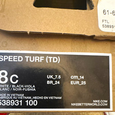 Nike Speed Turf (TD) Toddler Sneakers 8C Blac...