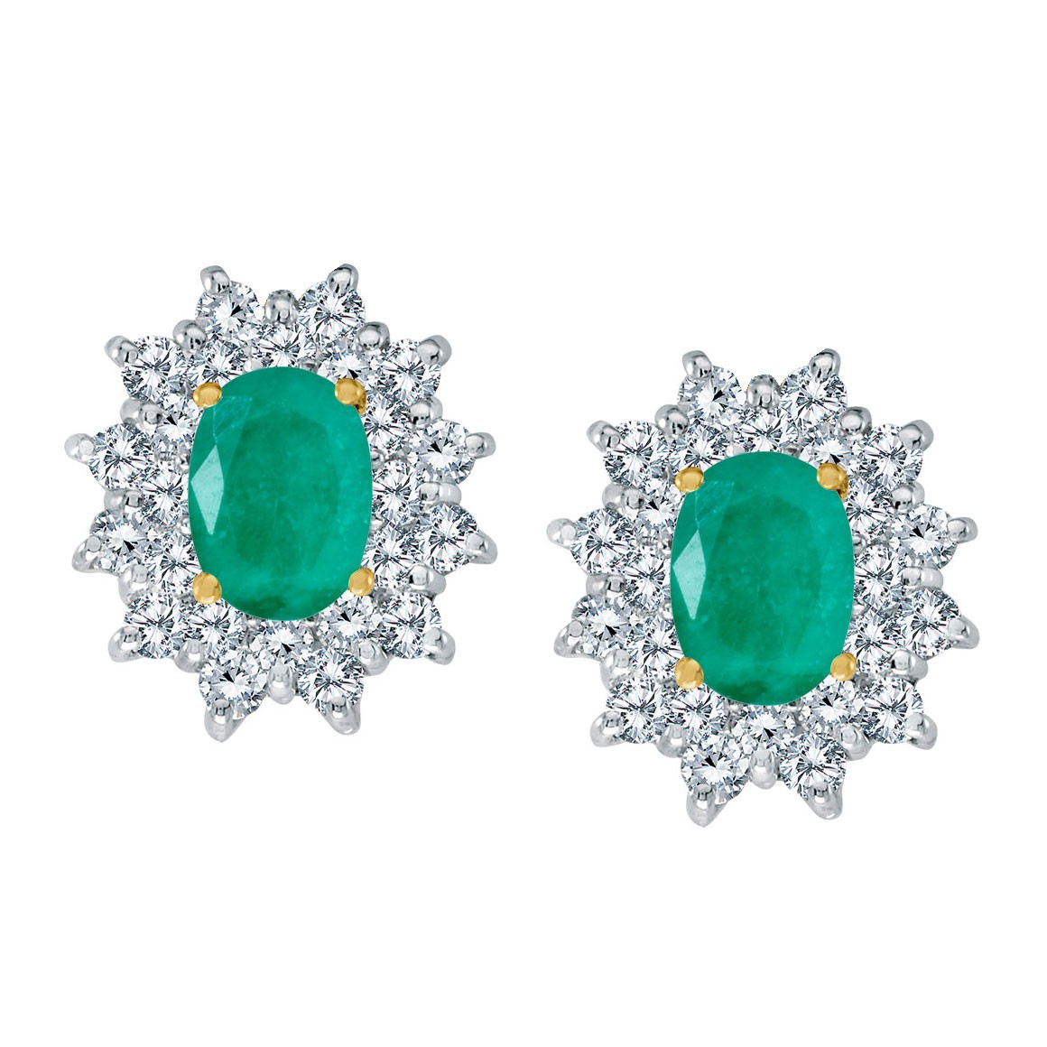 LXR 14k Gelbgold Oval Smaragd und Diamant Stecker Ohrringe 2 ct 1128990₽