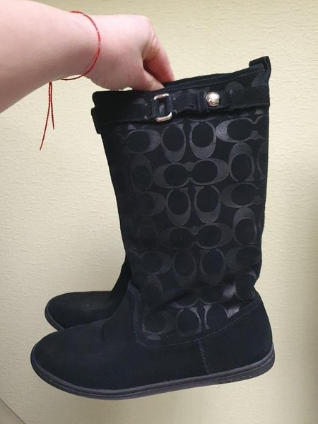 Women Coach Boots Black Suede 37.5