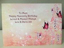 Personalised Happy Heavenly Birthday Mum Butterfly Themed Laminated Grave Card