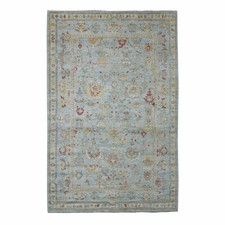 6'2"x9'5" Blue Afghan Angora Oushak Hand Knotted Pure Wool Oriental Rug R70516