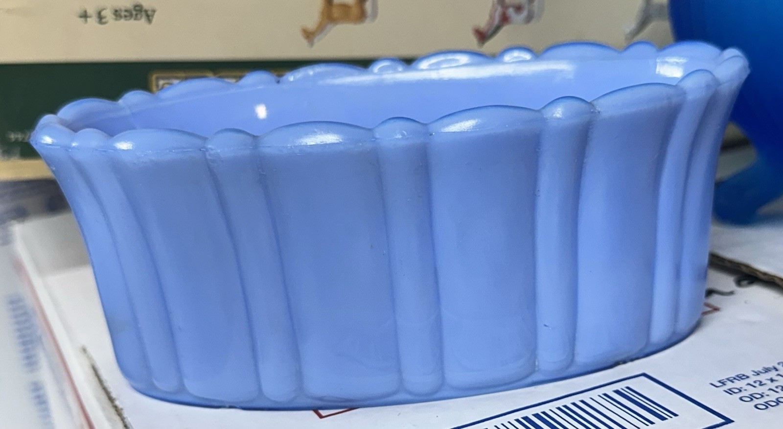 Vintage Akro Agate Light Blue White Slag Glass Candy Dish