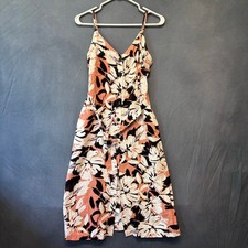 Forever 21 Contemporary Linen Dress Damask Pockets Summer Beachy Resort Button