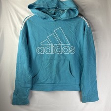 Adidas Crop Boxy Hoodie Women XL Baby Blue 3-Stripes Size 16