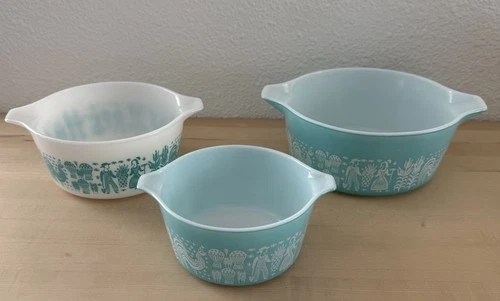 Pyrex Amish Butterprint Teal Aqua Casserole Dishes No Lids 473/474-B/475-B