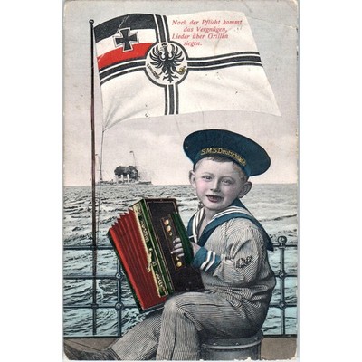 SMS Germany Accordion After duty comes pleasure, songs Original Postcard P3-5