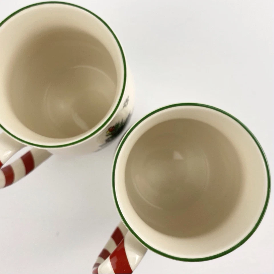 Spode Christmas Tree Mugs Set of Two Peppermint Red Striped Handles - Image 4 of 4