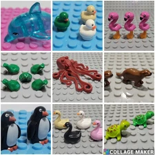 Animals Minifigure - Water - Dolphins, Flamingo, Octopus, Otter, Penguin, Swan