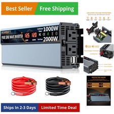 Pure Sine Wave Power Inverter 12V DC to AC 110V 120V Peak Power 2000W with 2 ...