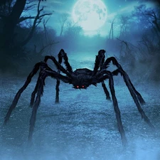 Katchon, Giant Halloween Black Hairy Spider - 6.5 Ft, Foldable Fake Spider Ha...