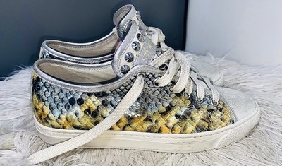 Women s Stockton Leather Snakeskin Pattern Lace Up Casual Sneakers Metal Studs