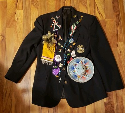 Vtg Rotary Youth Exchange Student Travel Jacket  33 Piece Pin & Patch Collection