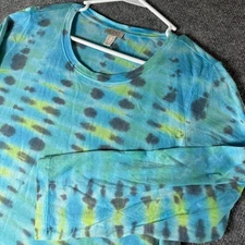 LOGO Lori Goldstein Tie Dye Long Sleeve Tunic Top M Blue Green Gray
