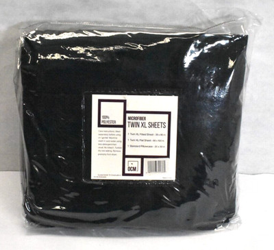 OCM Microfiber Twin XL Sheets Black Fitted Sheet Flat Sheet & Pillowcase