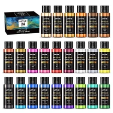 ARTME Metallic Acrylic Paint Set, 24 Metallic Colors in 2 oz/60ml Bottles, Me...