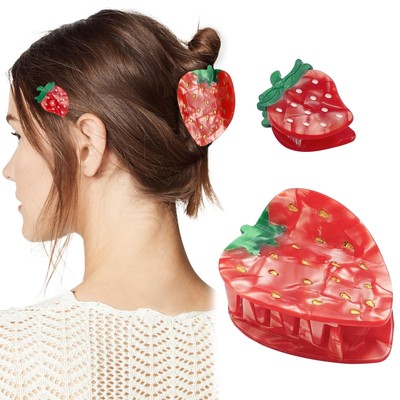 2 Pcs Strawberry Hair Claw Clips Acetate Fruit Small Jaw Clamp Non-slip Retro