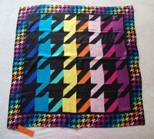 Kurt Geiger 100% Silk Large Square Scarf Rainbow Dogtooth 77x77cm Beautiful