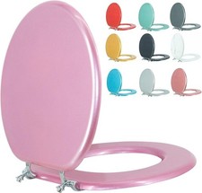 Round Toilet Seat Wood Toilet Seat Prevent Shifting with Zinc Alloy Hinges Am...