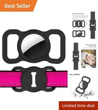 Stylish Black Bone Pattern Airtag Dog Collar Holder   Soft Silicone Design