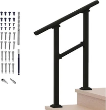 Metty Metal Handrails for Outdoor Steps, 2-Step Adjustable Stair Railing #R02