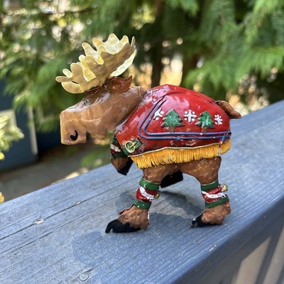 Handcrafted Metal Folk Art Christmas Moose Figurine Whimsical Holiday Decor