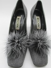 Moschino Grey Flannel Heels Pumps Feather Pouf Detail - 37