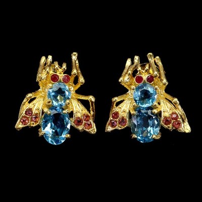 925 Sterling Silber Ohrringe Oval Schweizer Blau Topas 8x6mm Rubin Schmuck