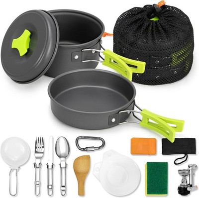 15pcs Camping Cookware Mess Kit,Non-Stick Lightweight Pots Set Portable Outdoor