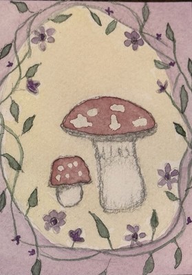  Shelter Me  ACEO Watercolor by DBossert Featuring Mushrooms  Cottage Core