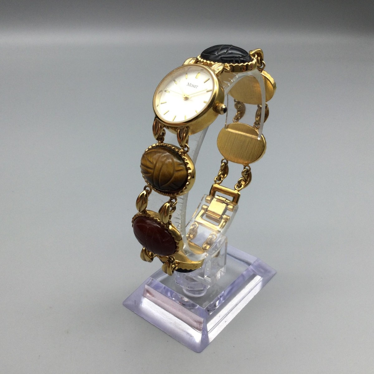 Vintage Monet Watch Women 21mm Gold Tone Scarab Bracelet  display picture 2