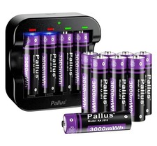 8 Pack 1.5V AA Rechargeable Lithium Batteries & Fast Battery Charger 3000mWh