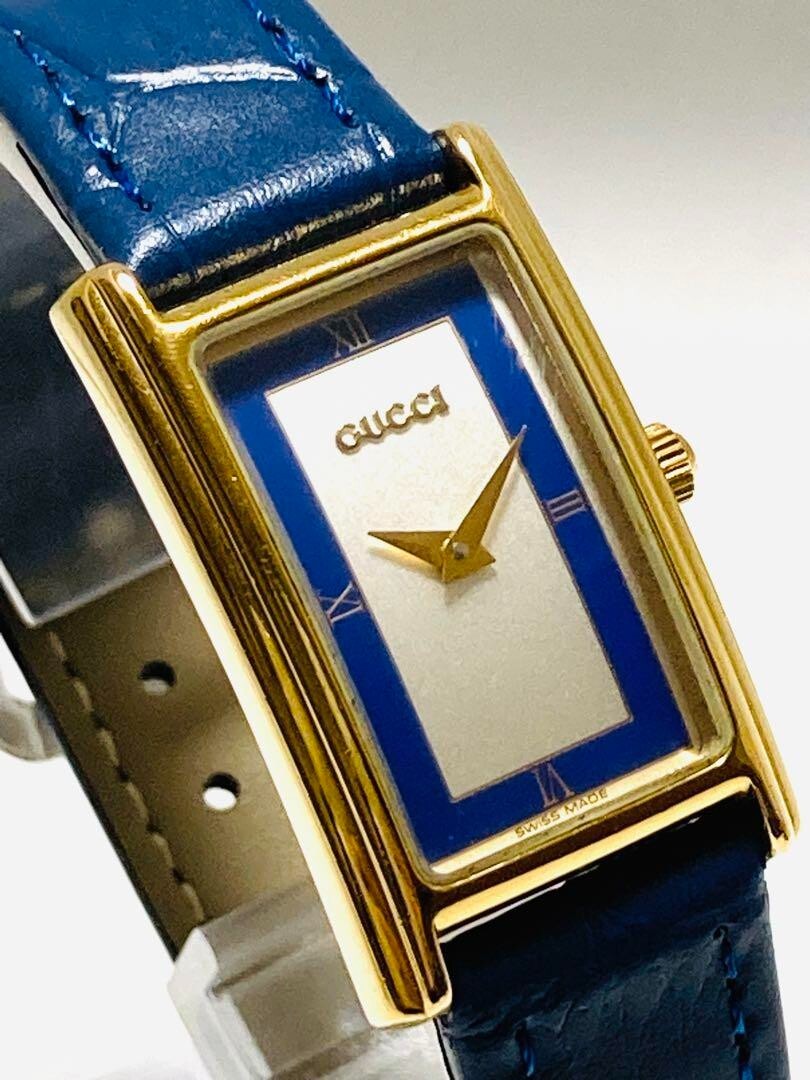 GUCCI 2600L Watch 17mm Quartz Blue Line Dial Gold Ladies GUCCI 2600L Watch 17mm Quartz Blue Line Dial Gold Ladies