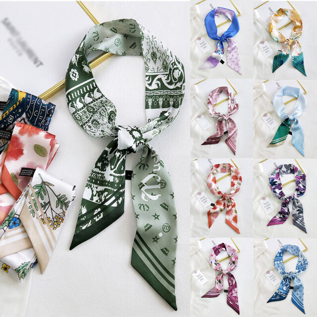 Women Neckerchief Silk Scarf Small Ribbon Tie Wrapped Bag Handle Decor Hair Band