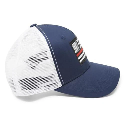 Gorra delgada línea roja - Gorra de camionero, béisbol, cierre a presión, sombrero malla trasera (azul marino/blanco) Foto 4 de 4