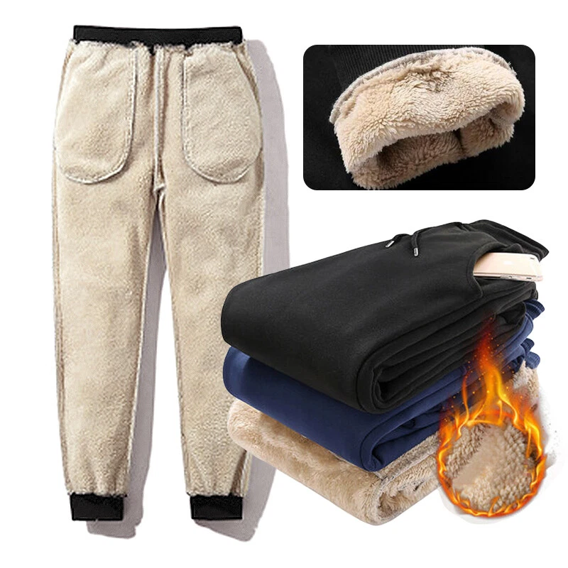 Mens Casual Pants Athletic Fleece Lined Thick Joggers Loose Warm Winter Trousers