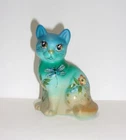 Fenton Glass Jadeite Dragonfly Floral Sitting Cat Figurine Ltd Ed #15/35 Barley