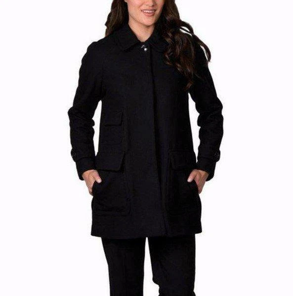 ELLEN TRACY XS Black Wool Blend Stadium Length Coat W/ Raglan Sleeves NWT