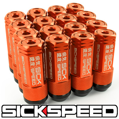 SICKSPEED 16PC ORANGE CAPPED ALUMINUM EXTENDED 50MM 3PC LUG NUTS 12X1.25 N11