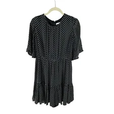 Derek Lam 10 Crosby Polka Dot Tiered Mini Dress Size 10 Black White Retro Flowy