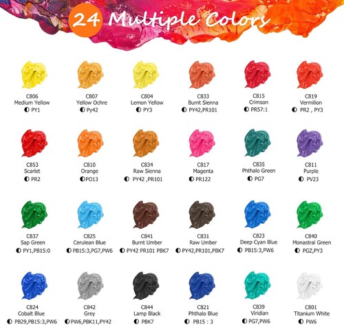24 Colors Acrylic Paint Set With 12 Brushes, Easter Basket Stuffers for Teens, A - Picture 4 of 8