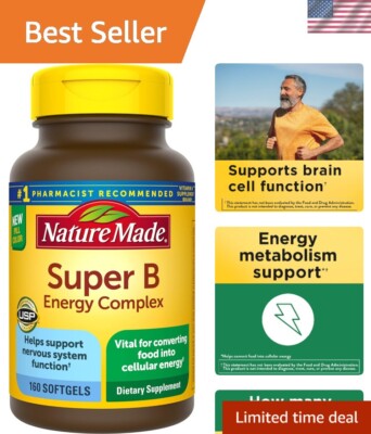 All-in-One B Complex Supplement - 160 Softgels for Daily Energy & Brain Support