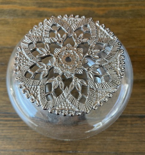 Vintage 1989 RAWCLIFFE Pewter Potpourri Lid Glass Bowl Floral Potpourri Preowned - Picture 3 of 4