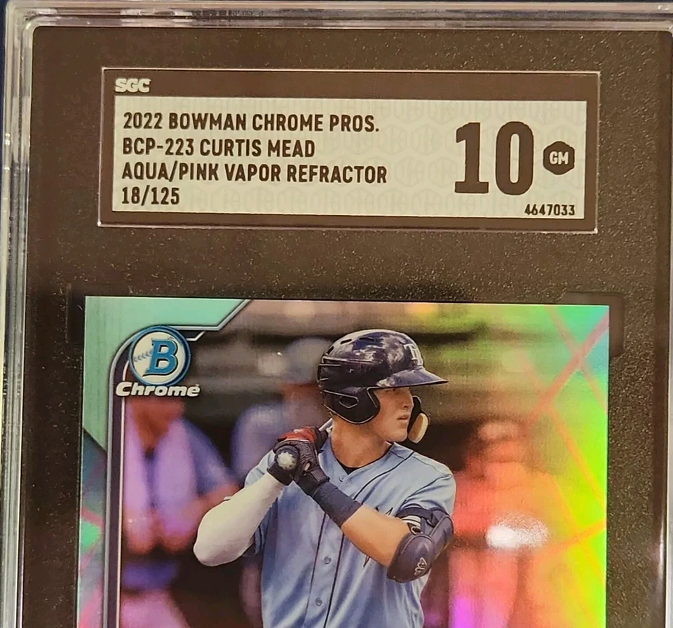 2022 Bowman Chrome Pros Aqua/Pink Vapor Ref/125 #BCP-223 Curtis Mead (RC) SGC 10 - Image 3 of 4
